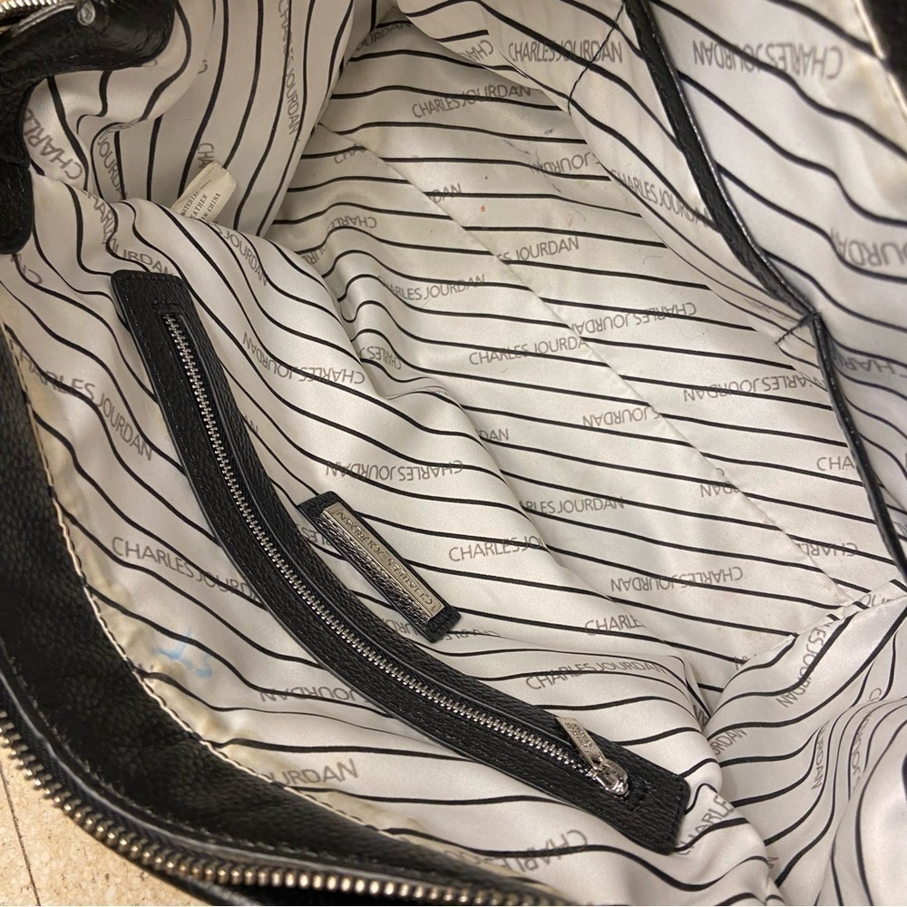 Charles Jourdan leather black and white satchel purse made in France - quality - Picture 8 of 16